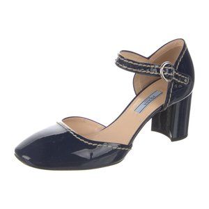 Prada Navy Patent Leather D'Orsay Pumps